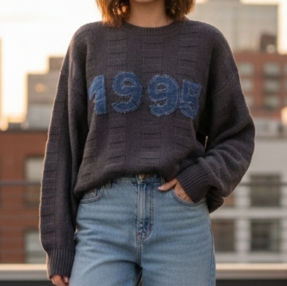ReMADE By UO Urban Renewal 1995 Denim Patch Sweater, S/M **EACH ONE UNIQUE**